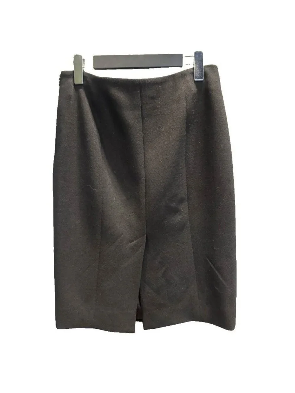 Chanel Tight Skirt Wool Knee Length CC Logo 38 Black